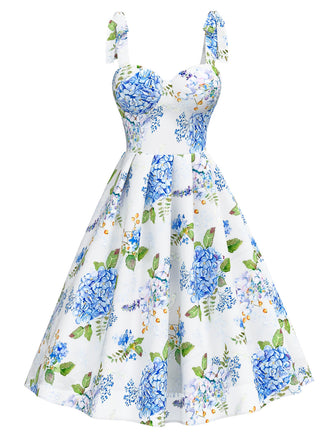Blue 1950s Floral Organza Lace-Up Dress