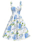 Blue 1950s Floral Organza Lace-Up Dress