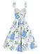 Blue 1950s Floral Organza Lace-Up Dress