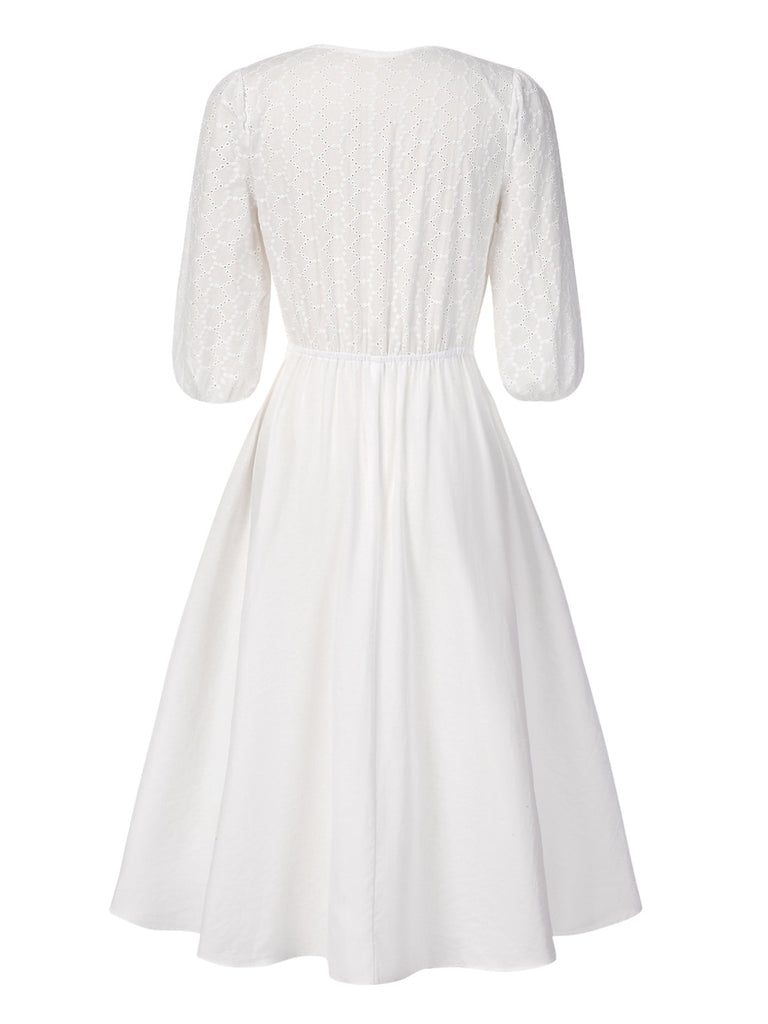[Pre-Sale] 2PCS 1970s Solid Denim Vest & Embroidered Puff Dress