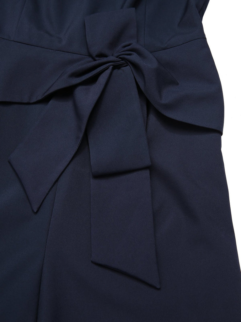 [Pre-Sale] Blue 1940s Solid Ruched Twisted Sleeveless Jumpsuit