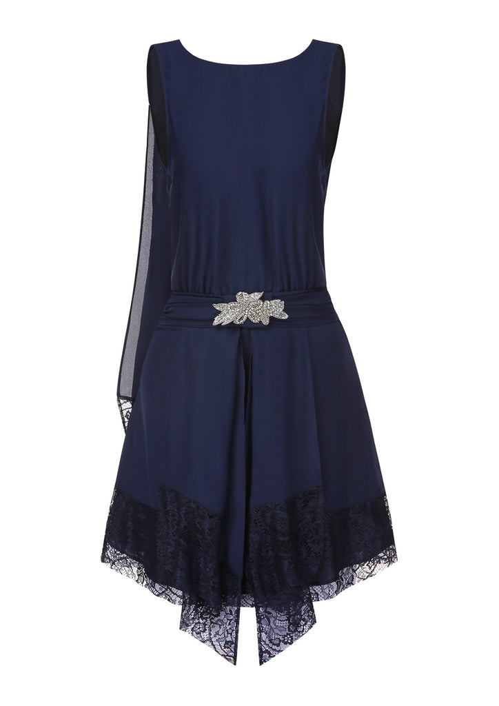 [Pre-Sale] Blue 1920s Lace Patchwork Rhinestone Dress