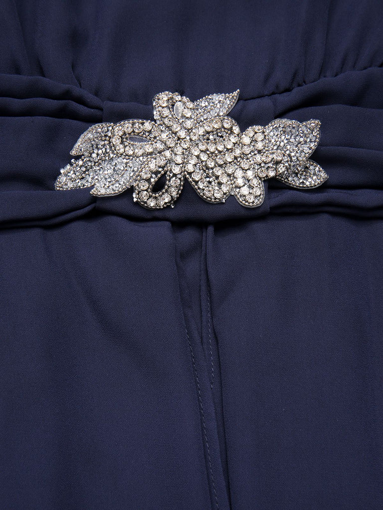 Blue 1920s Lace Patchwork Rhinestone Dress