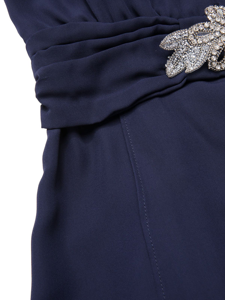 Blue 1920s Lace Patchwork Rhinestone Dress