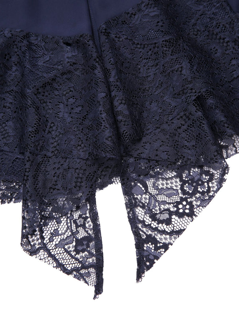 Blue 1920s Lace Patchwork Rhinestone Dress