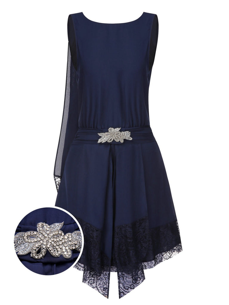 [Pre-Sale] Blue 1920s Lace Patchwork Rhinestone Dress