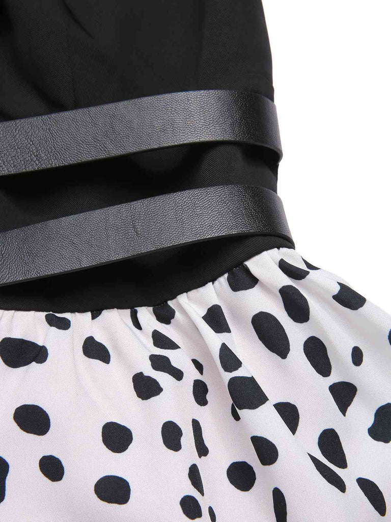[Pre-Sale] Red 1970s Irregular Contrast Halter Dalmatian Dress