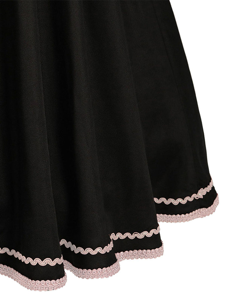 2PCS Black 1950s Oktoberfest Dress With Embroidered Apron