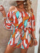 Orange 1950s Geometric Drawstring Off-Shoulder Romper