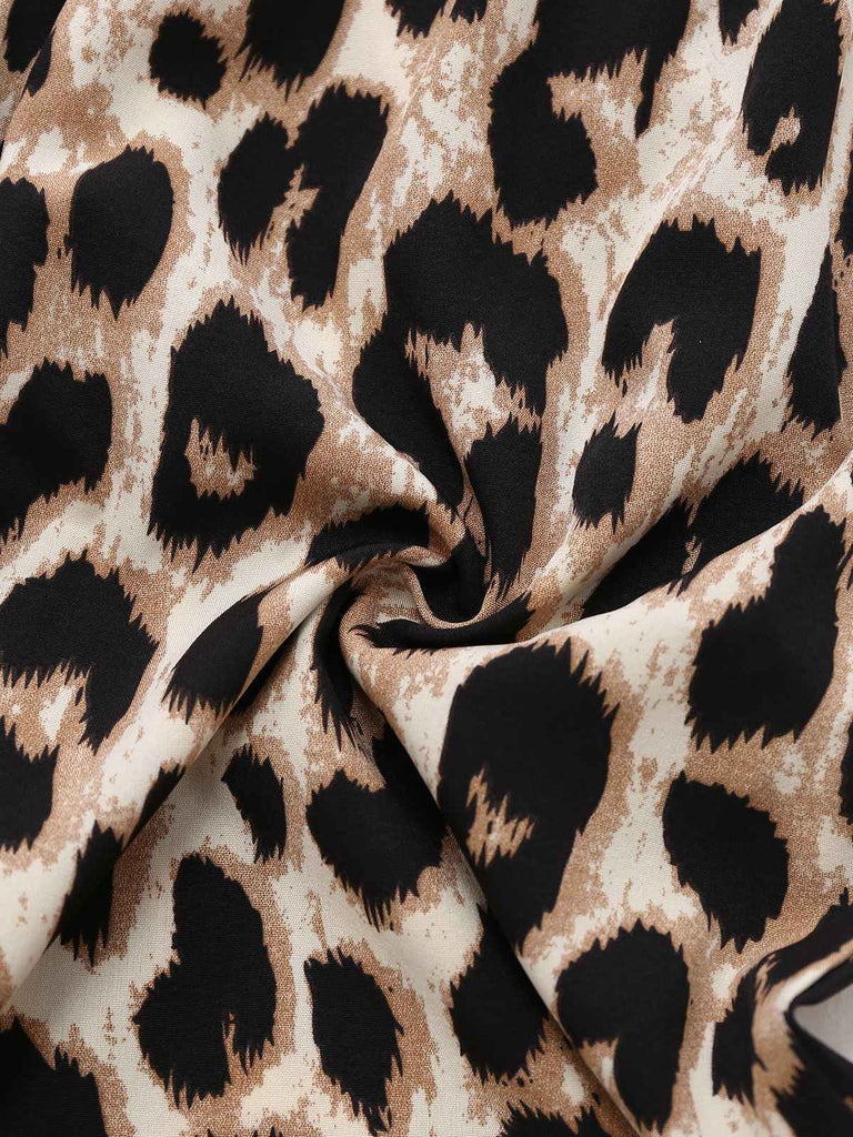 Black 1950s Leopard Square Neck Romper