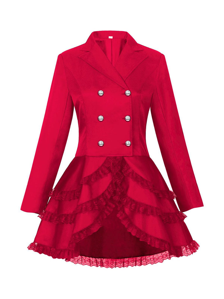 1950s Lapel Double Breasted Layered Skirted Jacket