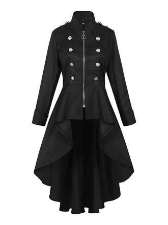 1950s Stand Collar Solid High-Low Hem Button Coat