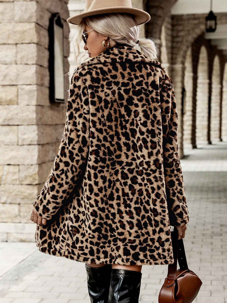 Brown 1950s Leopard Lapel Faux-Wool Coat