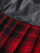 Red 1980s Steampunk Plaid Leather Pleated Skirt