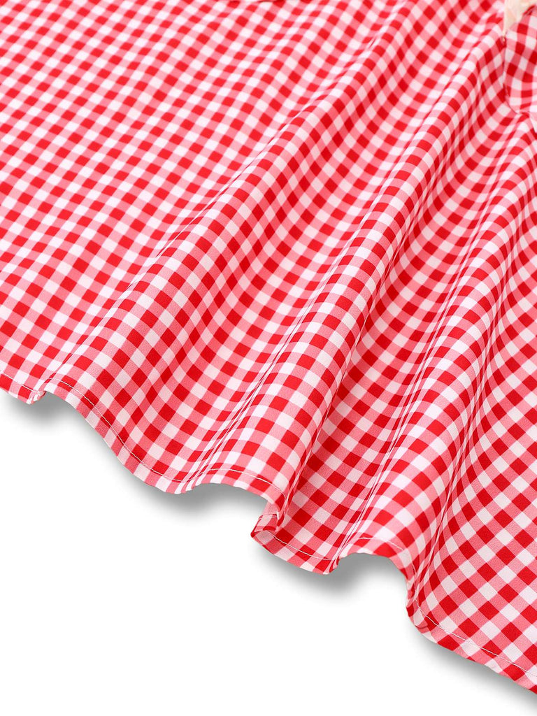 Red 1960s Plaid Heart Pocket Halter Dress