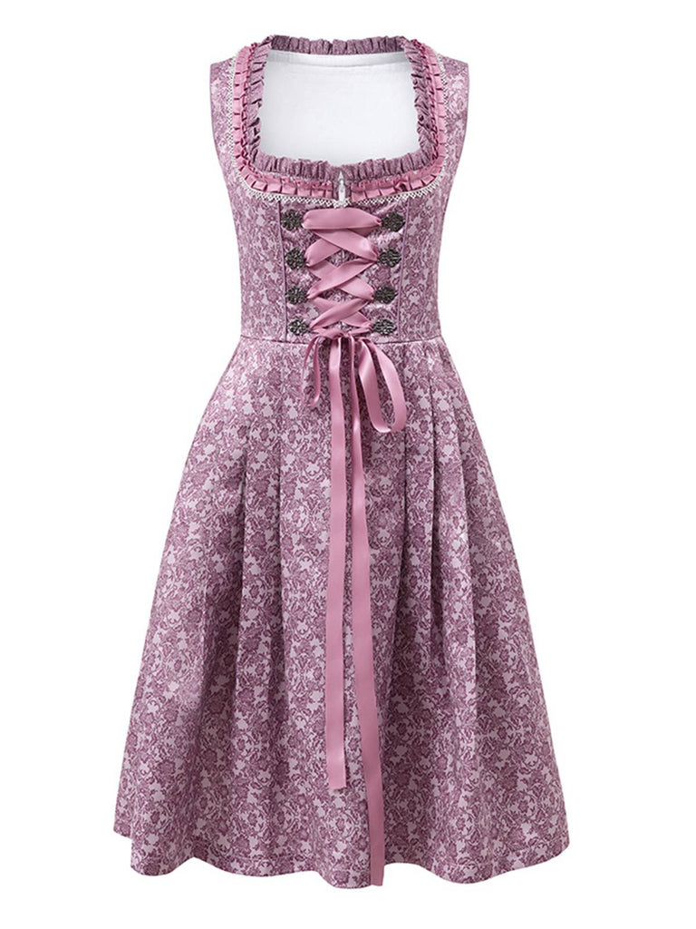 Lavender 1950s Floral Dress & Lace Patchwork Apron