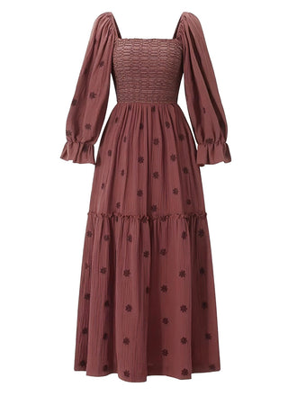 1940s Embroidered Floral Lantern Sleeve Dress