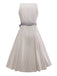 2PCS Beige 1950s Vertical Striped Dress & Floral Apron