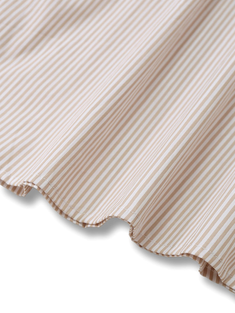 2PCS Beige 1950s Vertical Striped Dress & Floral Apron