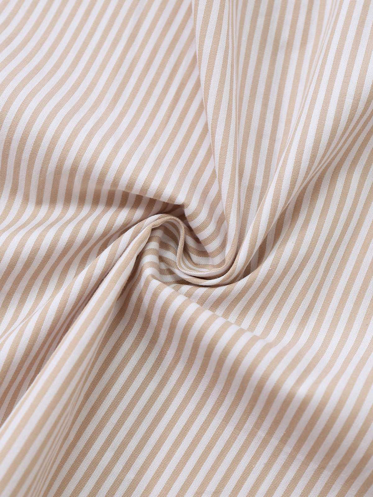 2PCS Beige 1950s Vertical Striped Dress & Floral Apron