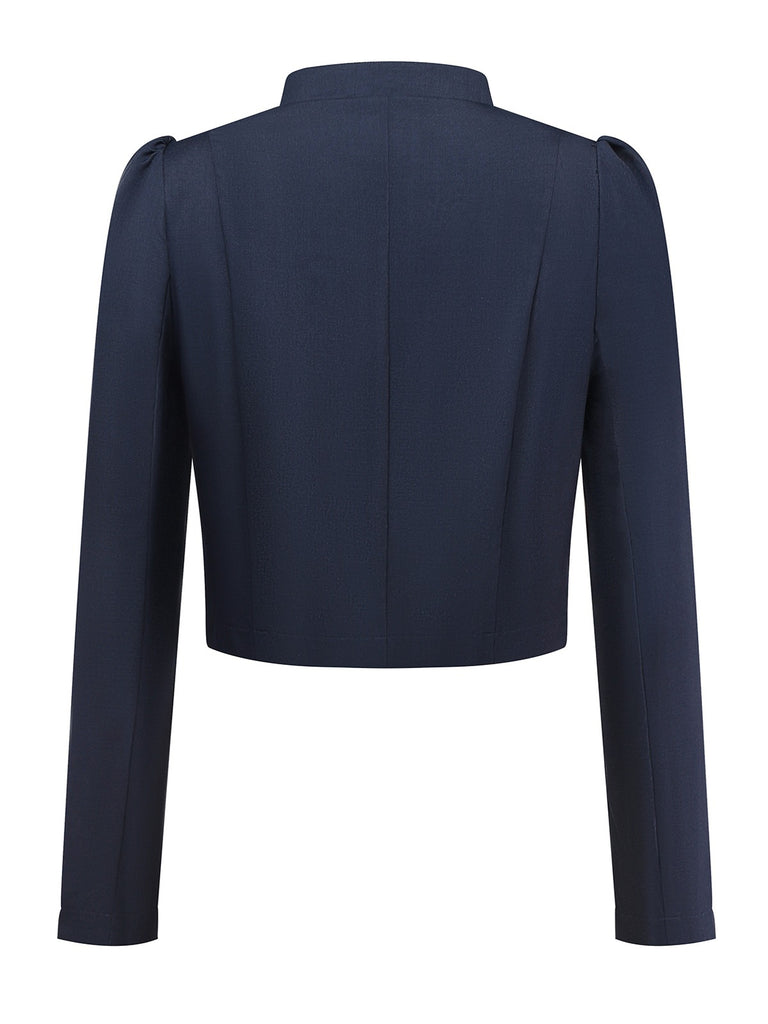 Black 1950s Stand Collar Long Sleeve Jacket