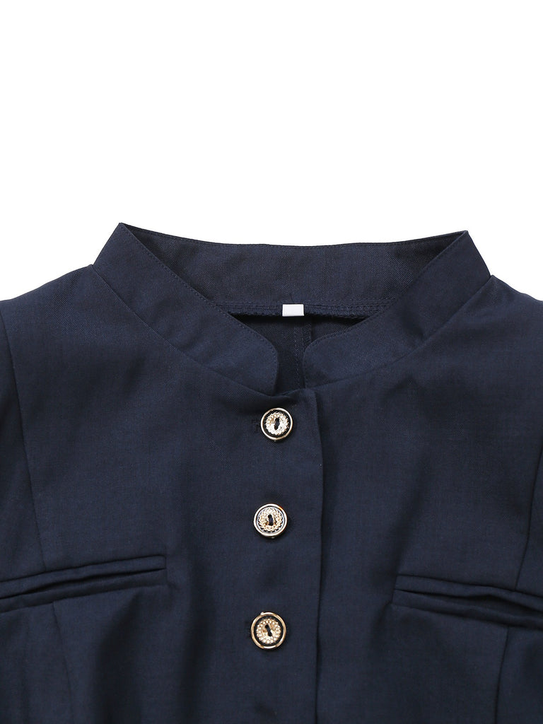 Black 1950s Stand Collar Long Sleeve Jacket