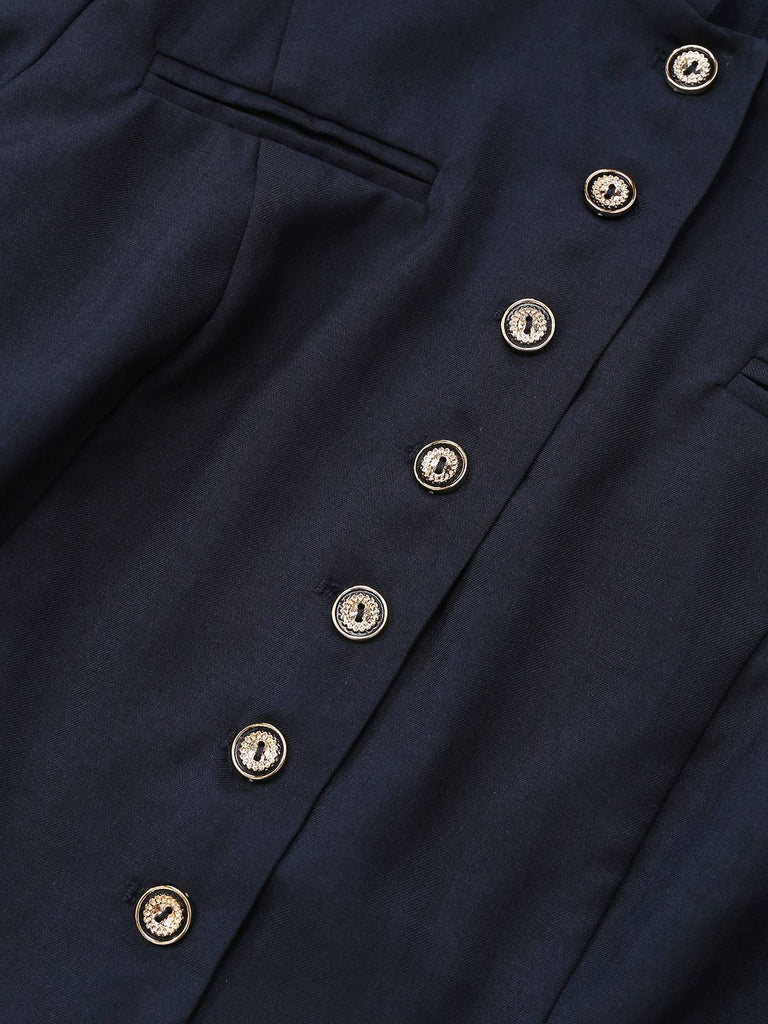 Black 1950s Stand Collar Long Sleeve Jacket
