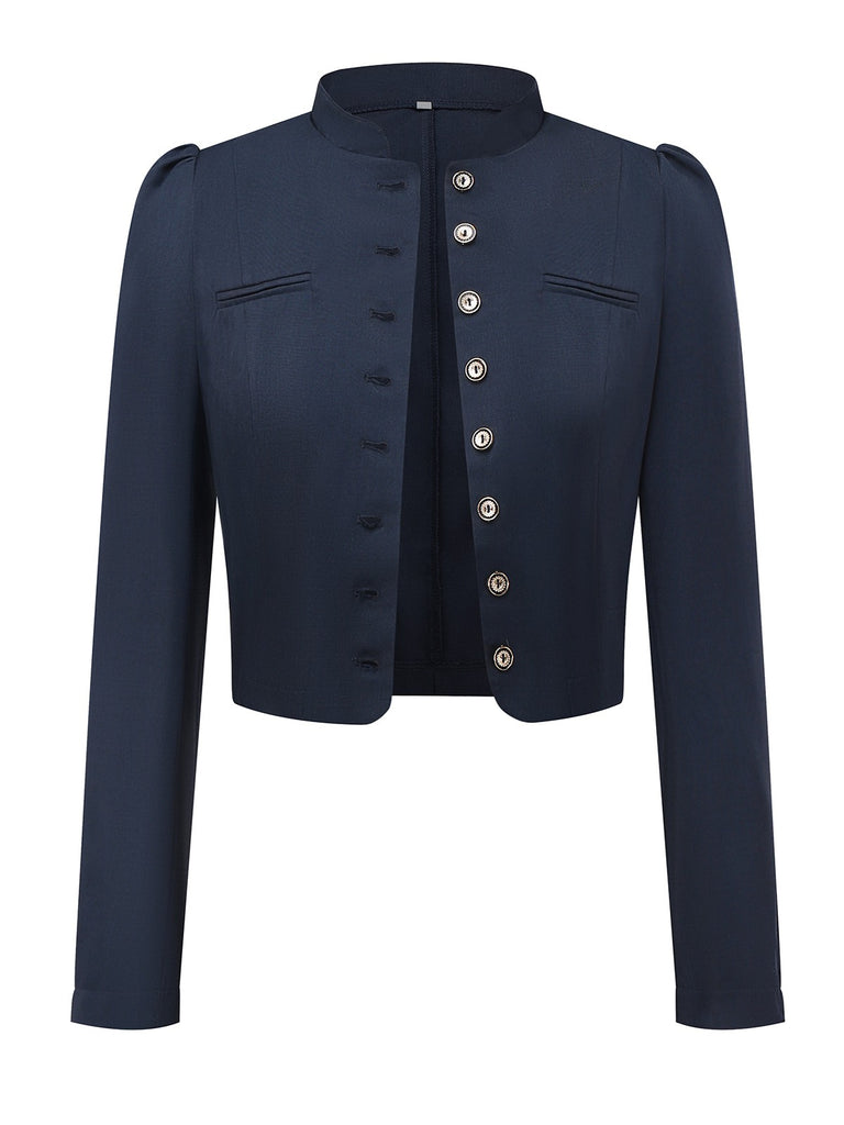 Black 1950s Stand Collar Long Sleeve Jacket