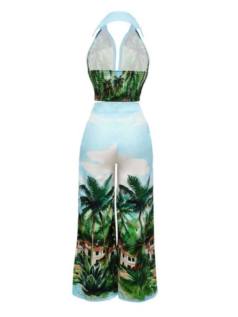2PCS 1950s Tropical Style Halter Top & Pants