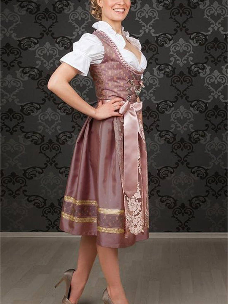 Misty Rose 1950s Floral Dress & Embroidered Mesh Apron