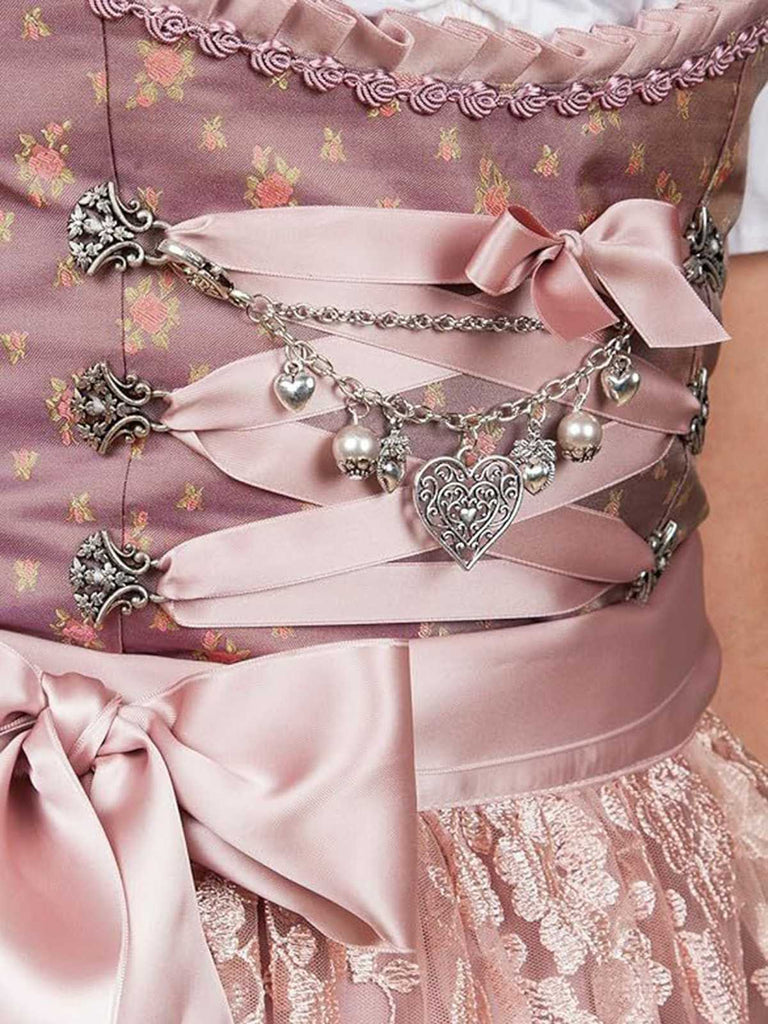 Misty Rose 1950s Floral Dress & Embroidered Mesh Apron