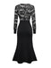 Black 1930s V-Neck Floral Lace Fishtail Dress