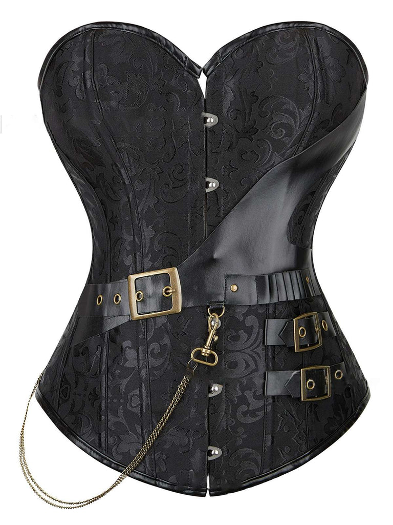 1980s Steampunk Leather Jacquard Floral Strapless Corset
