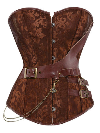 [Pre-Sale] 1980s Steampunk Leather Jacquard Floral Strapless Corset