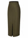[Pre-Sale] Olive Green 1960s Front Slit Solid Skirt
