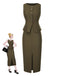 [Pre-Sale] 2PCS Olive Green 1960s Solid Vest & Front Slit Skirt