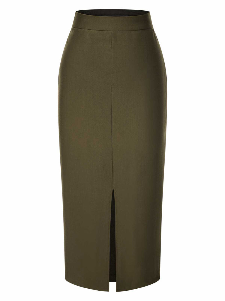 [Pre-Sale] 2PCS Olive Green 1960s Solid Vest & Front Slit Skirt