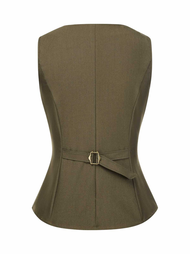 [Pre-Sale] Olive Green 1960s Button Solid Sleeveless Vest