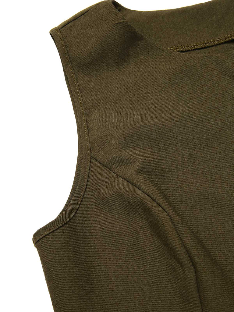 [Pre-Sale] 2PCS Olive Green 1960s Solid Vest & Front Slit Skirt