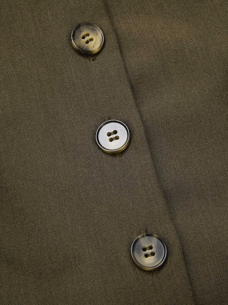 [Pre-Sale] 2PCS Olive Green 1960s Solid Vest & Front Slit Skirt