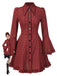 [Pre-Sale] Red 1960s Gothic Plaid Flared Sleeve Lace-Up Dress