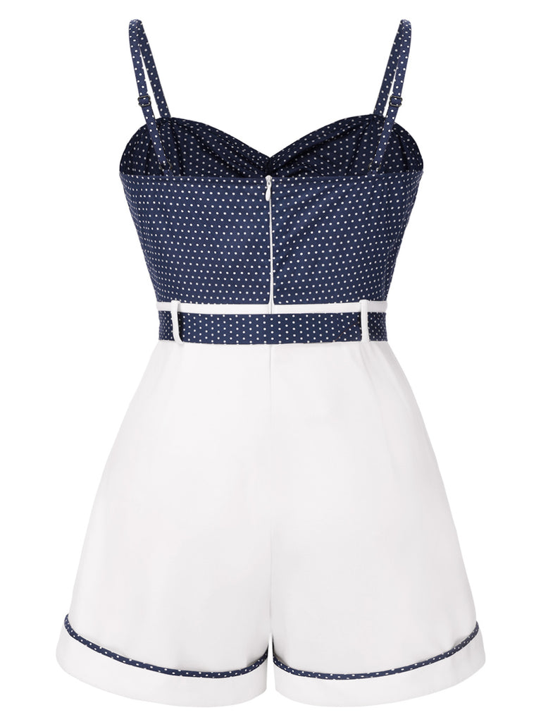 [Pre-Sale] [Plus Size] Blue 1940s Polka Dot Patchwork Suspender Romper