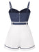 [Pre-Sale] [Plus Size] Blue 1940s Polka Dot Patchwork Suspender Romper
