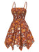 Orange 1970s Hippie Floral Irregular Hem Strap Dress