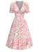 [Pre-Sale] Pink 1940s Floral Print V-Neck Split Dress