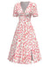 [Pre-Sale] Pink 1940s Floral Print V-Neck Split Dress