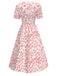 [Pre-Sale] Pink 1940s Floral Print V-Neck Split Dress