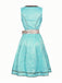 2PCS Sky Blue 1950s Floral Jacquard Dress & Mesh Embroidered Apron