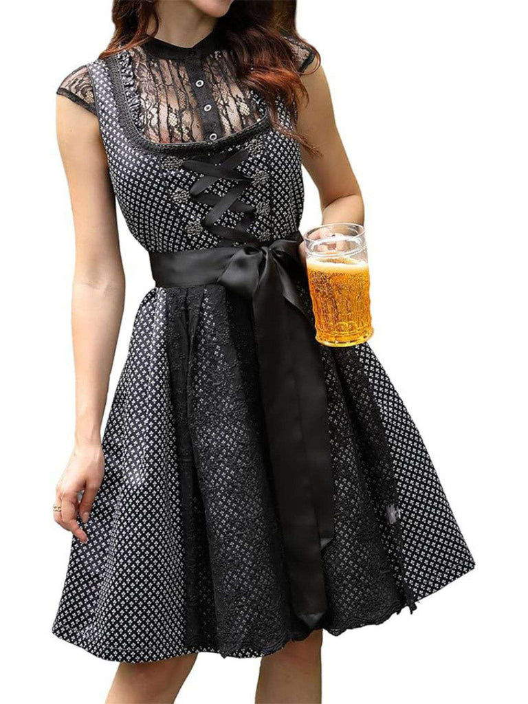 2PCS 1950s Ethnic Floral Lace-Up Dress & Apron