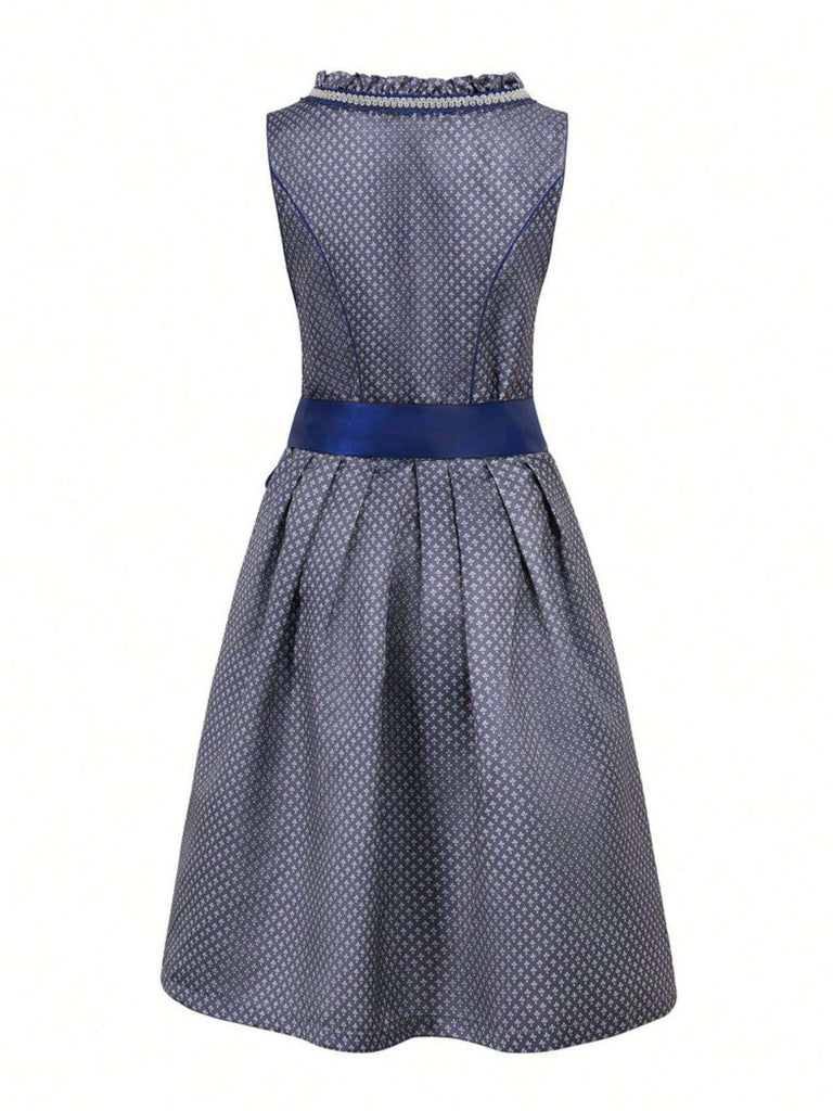 2PCS 1950s Ethnic Floral Lace-Up Dress & Apron